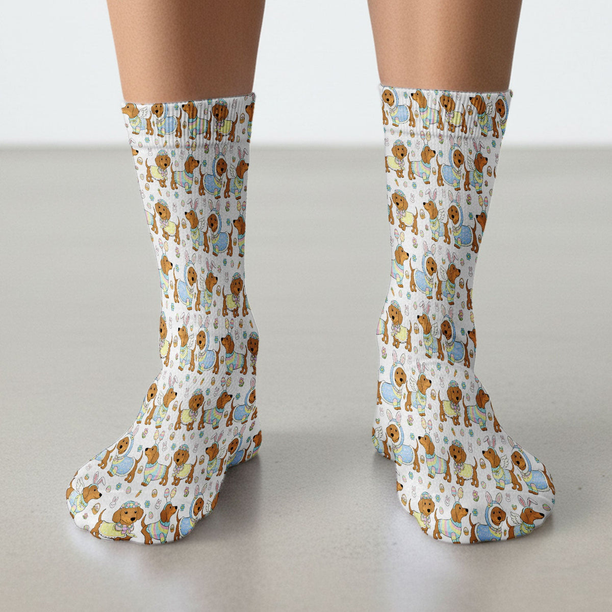 Easter Dachshund Bunny Pattern Nurse Socks, Breathable Fabrics Medical Uniform