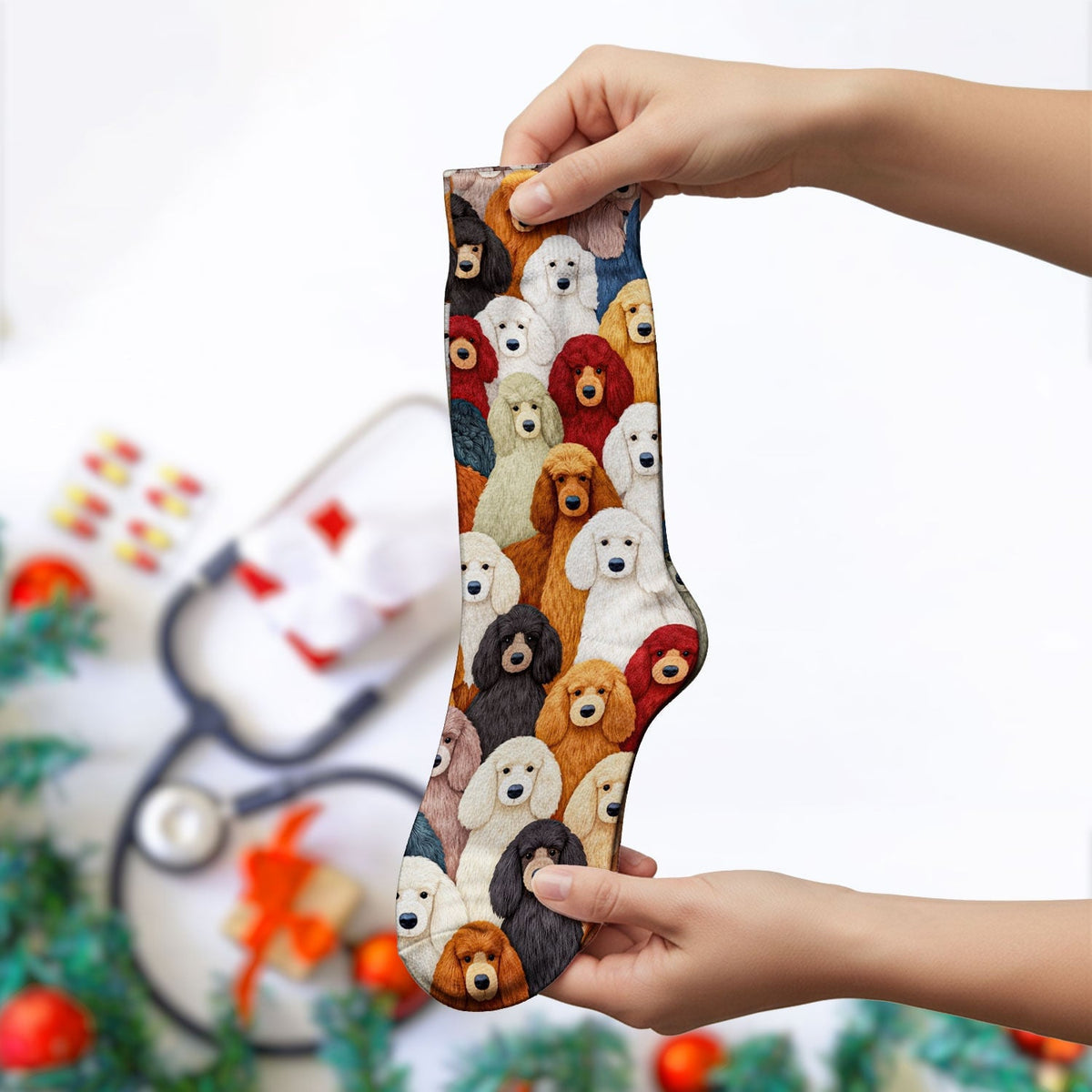 Multicolor Poodle Dog Pattern Socks, Adult Socks for Men and Women