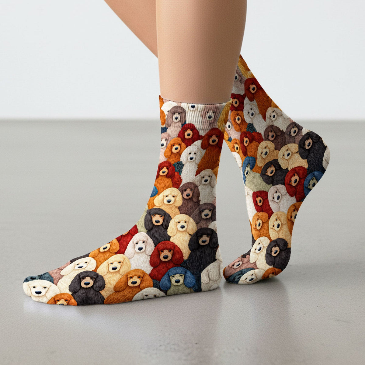 Multicolor Poodle Dog Pattern Socks, Adult Socks for Men and Women