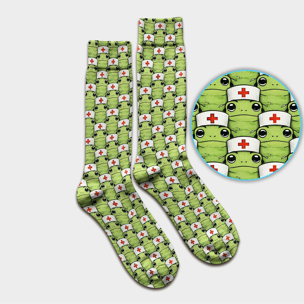Funny Green Nurse Frog Socks, Breathable Fabrics Medical Uniform