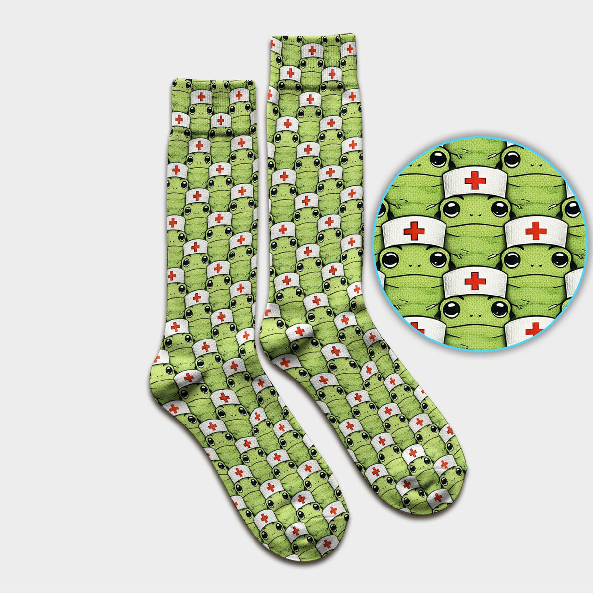 Funny Green Nurse Frog Socks, Breathable Fabrics Medical Uniform