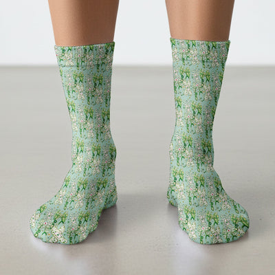St Patrick Shamrock Stethoscope Bow Print Socks, Socks for Nurse Doctor