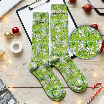 St Patrick Shamrock Stethoscope Bow Print Socks, Socks for Nurse Doctor