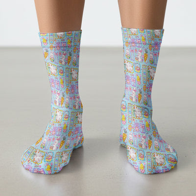 Cute Easter Bunny Egg and Bow Print Socks, Breathable Fabrics Medical Uniform