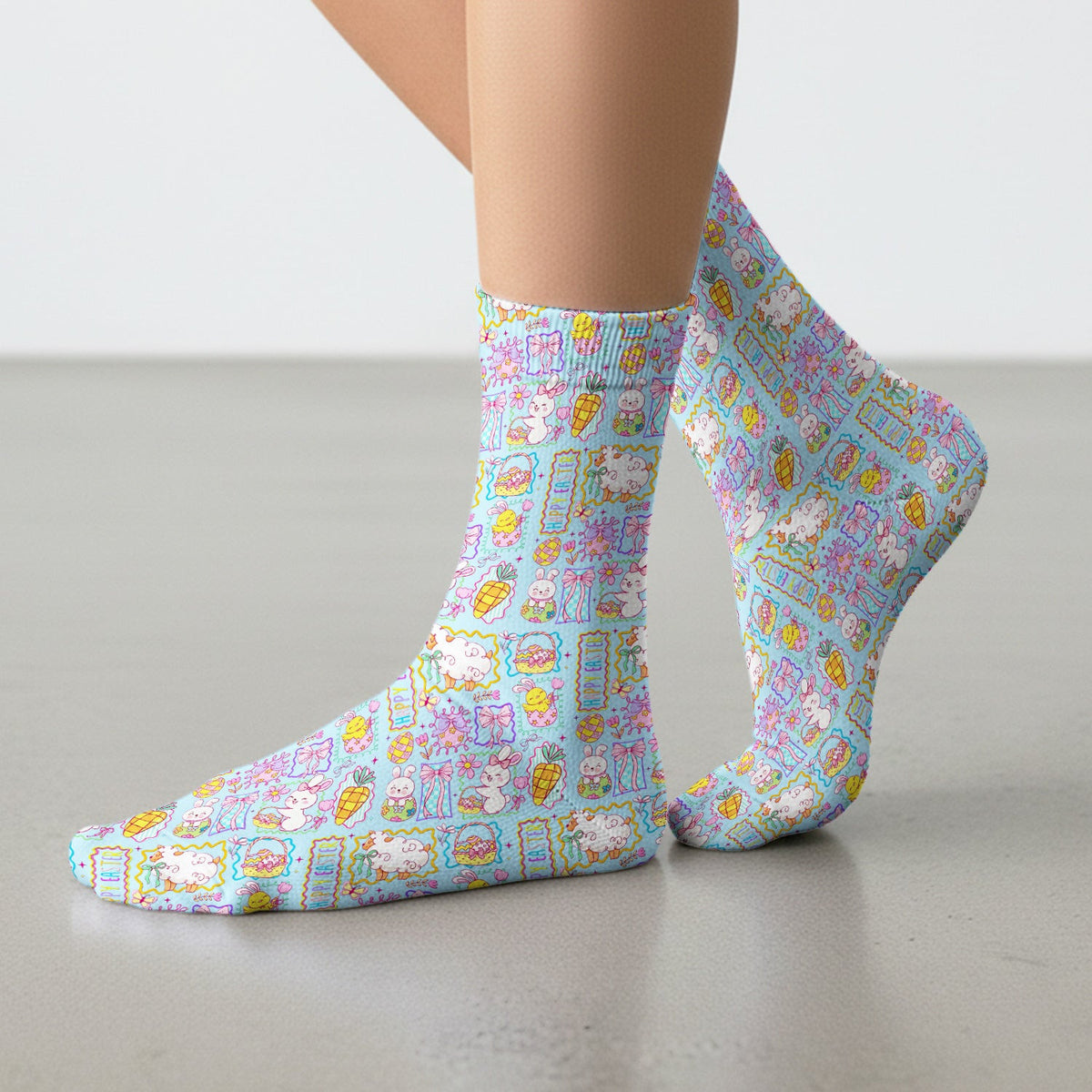 Cute Easter Bunny Egg and Bow Print Socks, Breathable Fabrics Medical Uniform