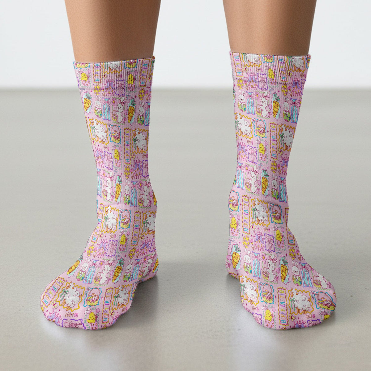 Cute Easter Bunny Egg and Bow Print Socks, Breathable Fabrics Medical Uniform