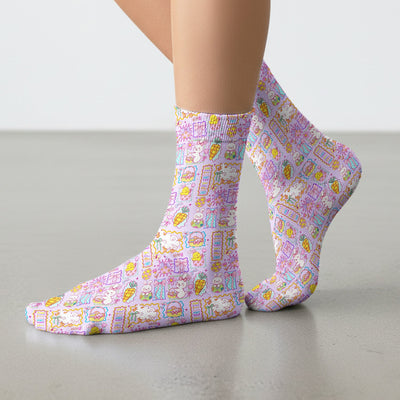 Cute Easter Bunny Egg and Bow Print Socks, Breathable Fabrics Medical Uniform