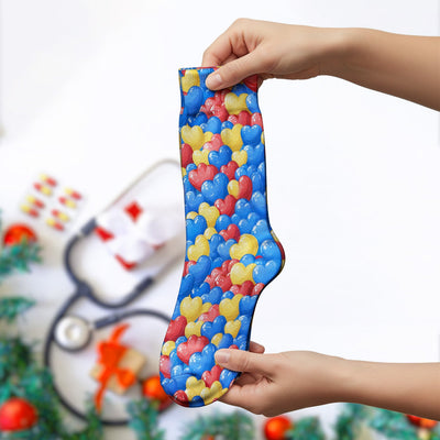 Colorful Autism Heart Pattern Socks, Socks for Nurse Doctor