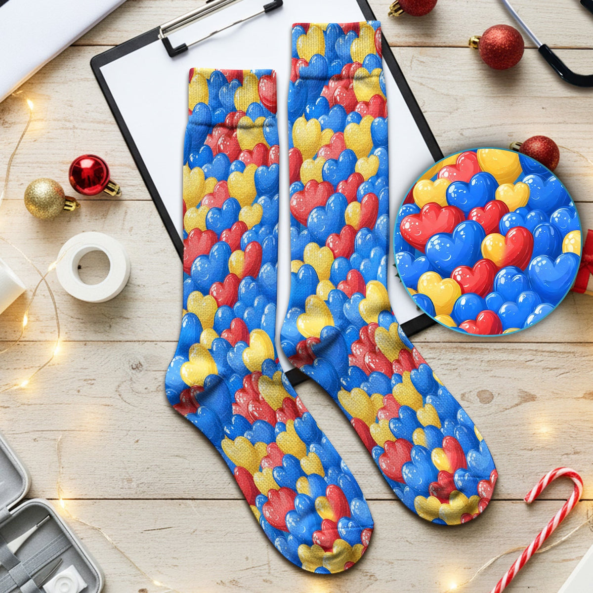 Colorful Autism Heart Pattern Socks, Socks for Nurse Doctor