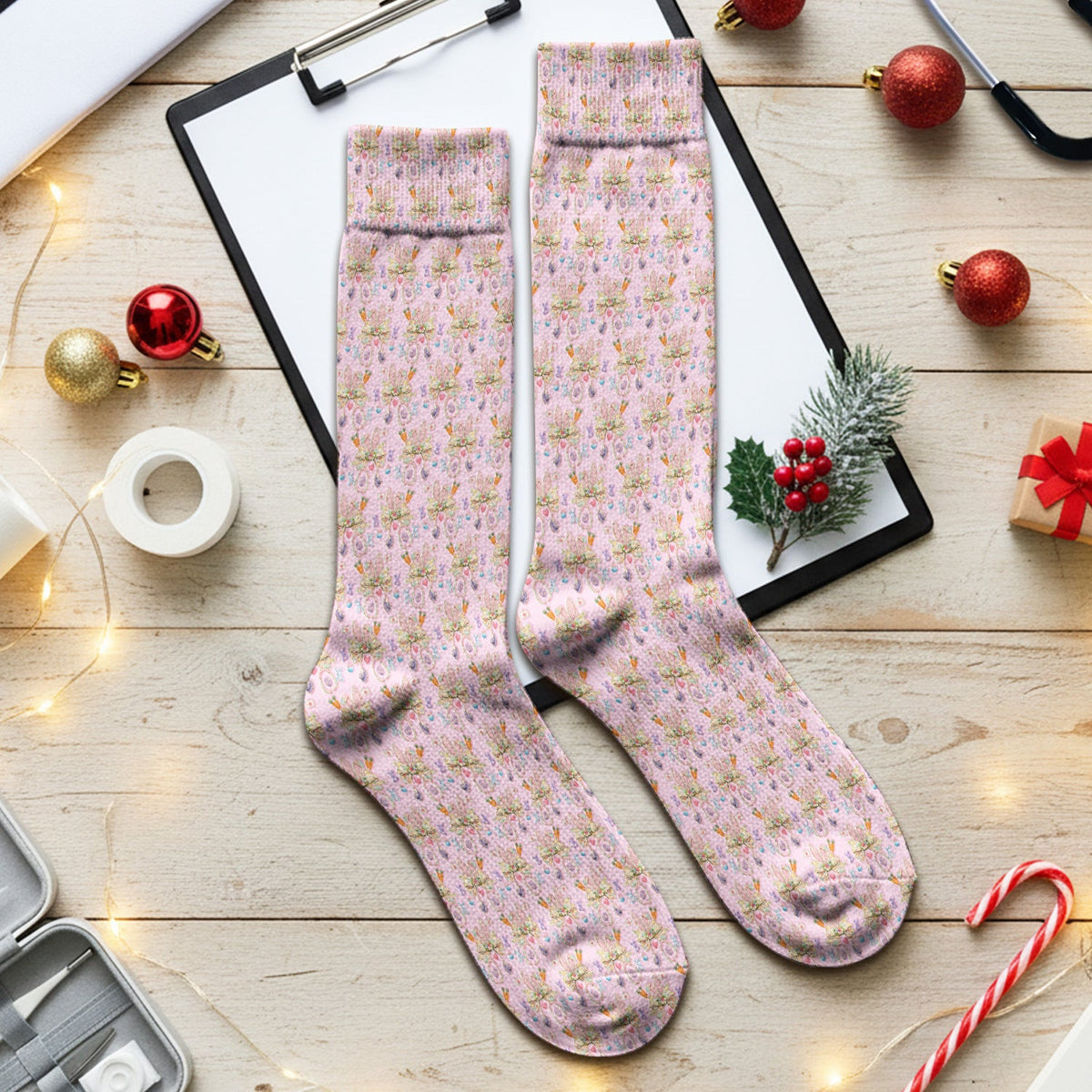 Easter Bunny Stethoscope Pastel Print Socks, Breathable Fabrics Medical Uniform