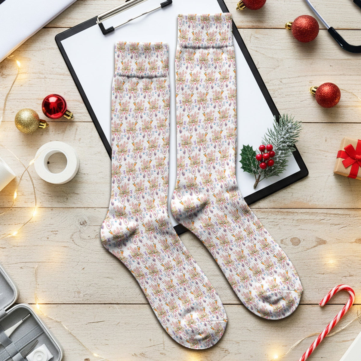 Easter Bunny Stethoscope Pastel Print Socks, Breathable Fabrics Medical Uniform