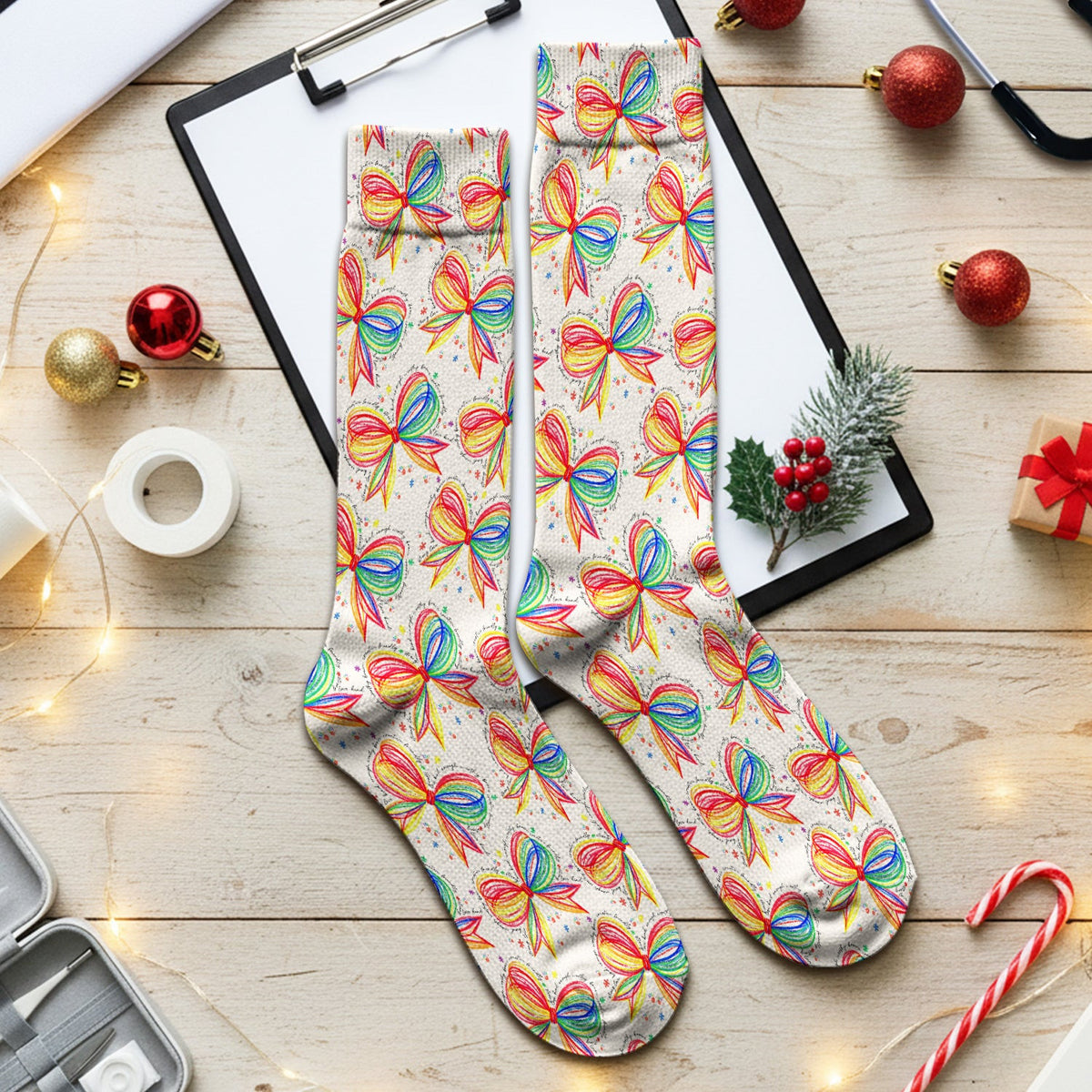 Colorful Rainbow Bow Pattern Sock, Socks for Nurse Doctor