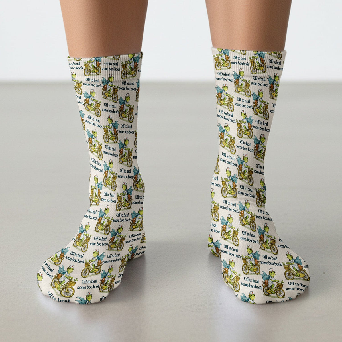 Funny Frog Nurse Cycling Pattern Socks, Breathable Fabrics Medical Uniform