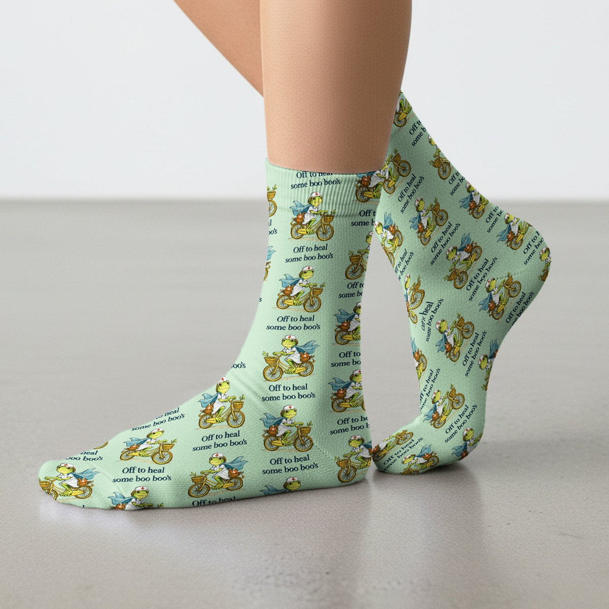 Funny Frog Nurse Cycling Pattern Socks, Breathable Fabrics Medical Uniform