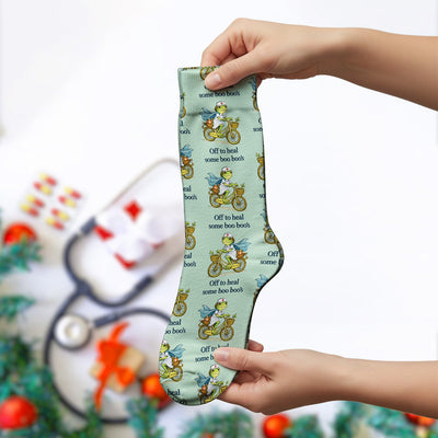 Funny Frog Nurse Cycling Pattern Socks, Breathable Fabrics Medical Uniform