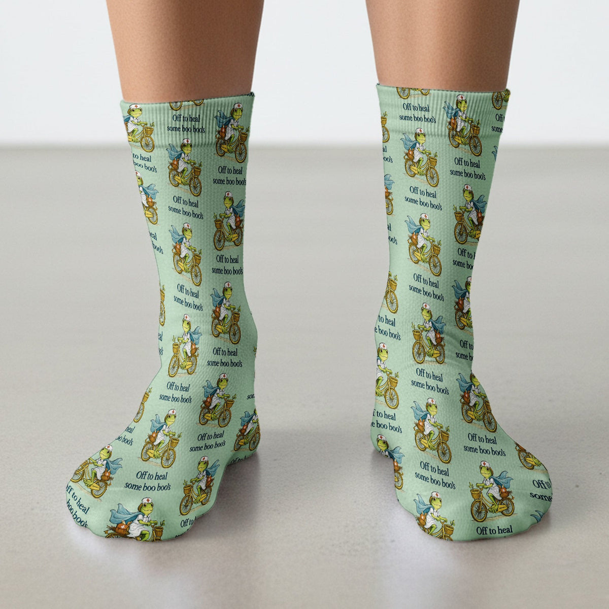 Funny Frog Nurse Cycling Pattern Socks, Breathable Fabrics Medical Uniform
