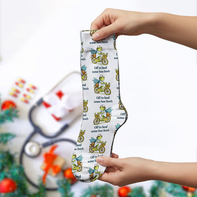 Funny Frog Nurse Cycling Pattern Socks, Breathable Fabrics Medical Uniform