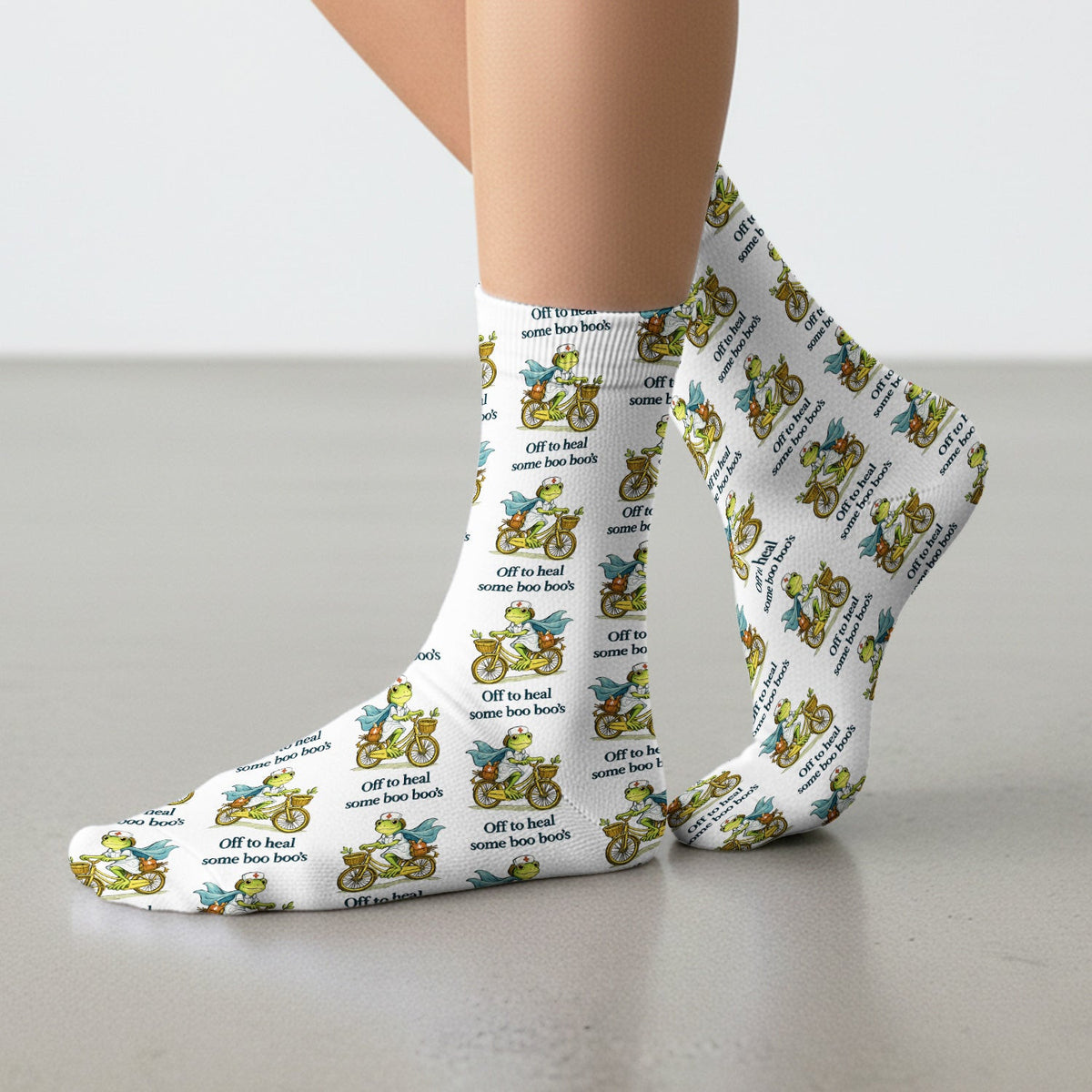 Funny Frog Nurse Cycling Pattern Socks, Breathable Fabrics Medical Uniform