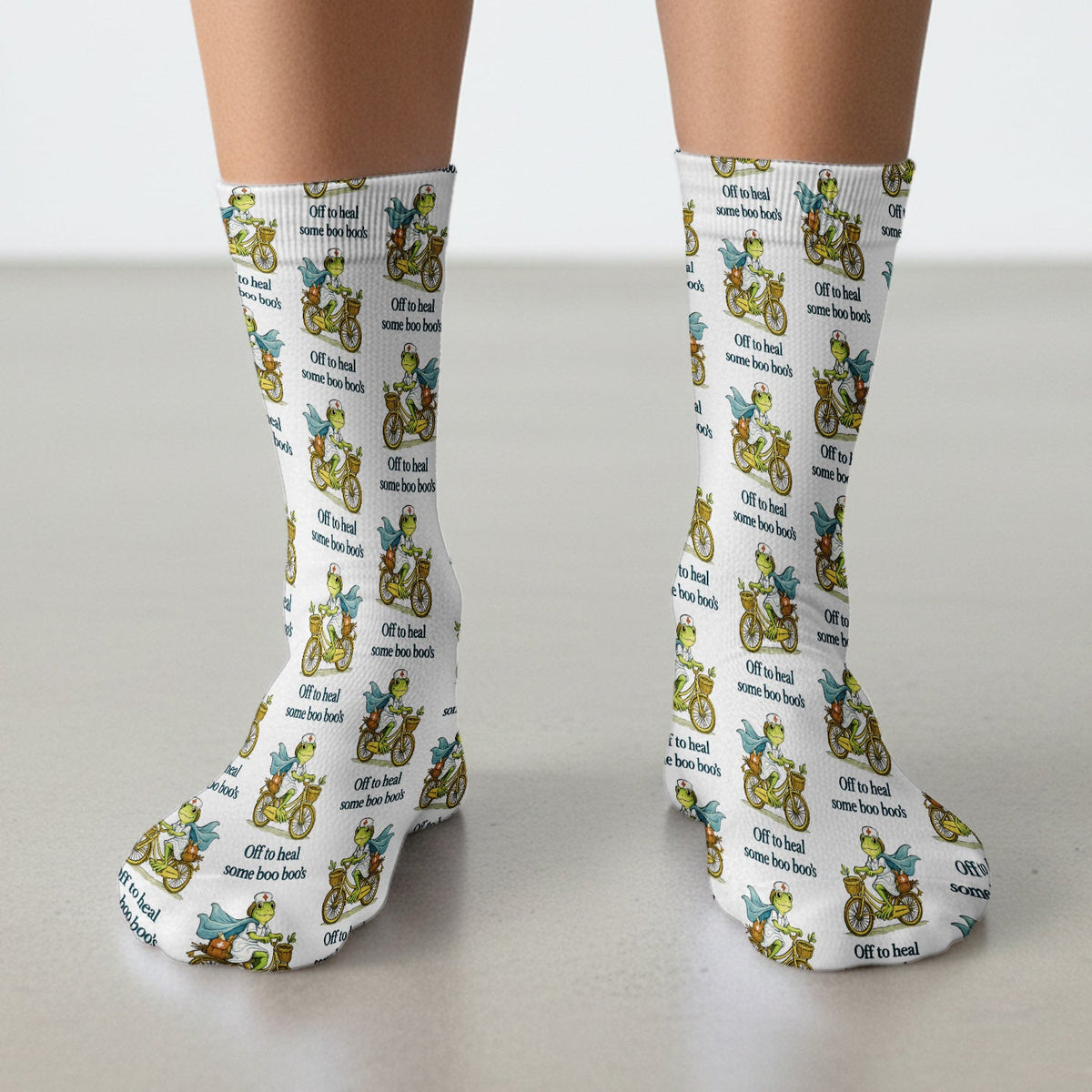 Funny Frog Nurse Cycling Pattern Socks, Breathable Fabrics Medical Uniform
