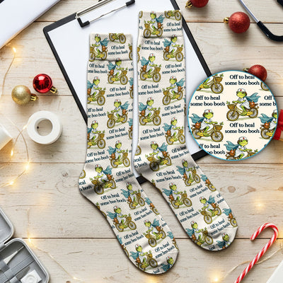 Funny Frog Nurse Cycling Pattern Socks, Breathable Fabrics Medical Uniform
