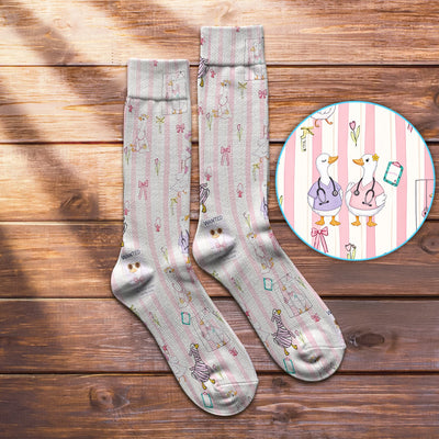 Cute Nurse Duck Stripe Pattern Socks, Adult Socks for Men and Women