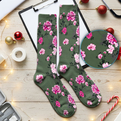Pink Floral Blossom Pattern Socks,  Adult Socks for Men and Women