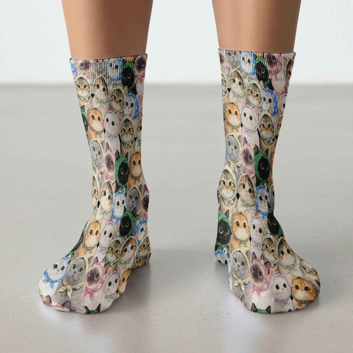 Adorable Multi Cat Portrait Pattern Socks, Adult Socks for Men and Women