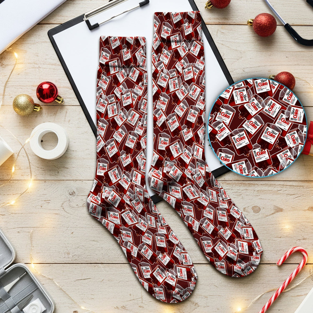 Red Soda Bottle Print Crew Socks for Nurses, Cute Medical Gift
