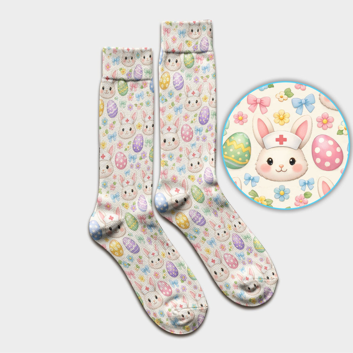 Cute Easter Nurse Bunny Egg Socks, Breathable Fabrics Medical Uniform