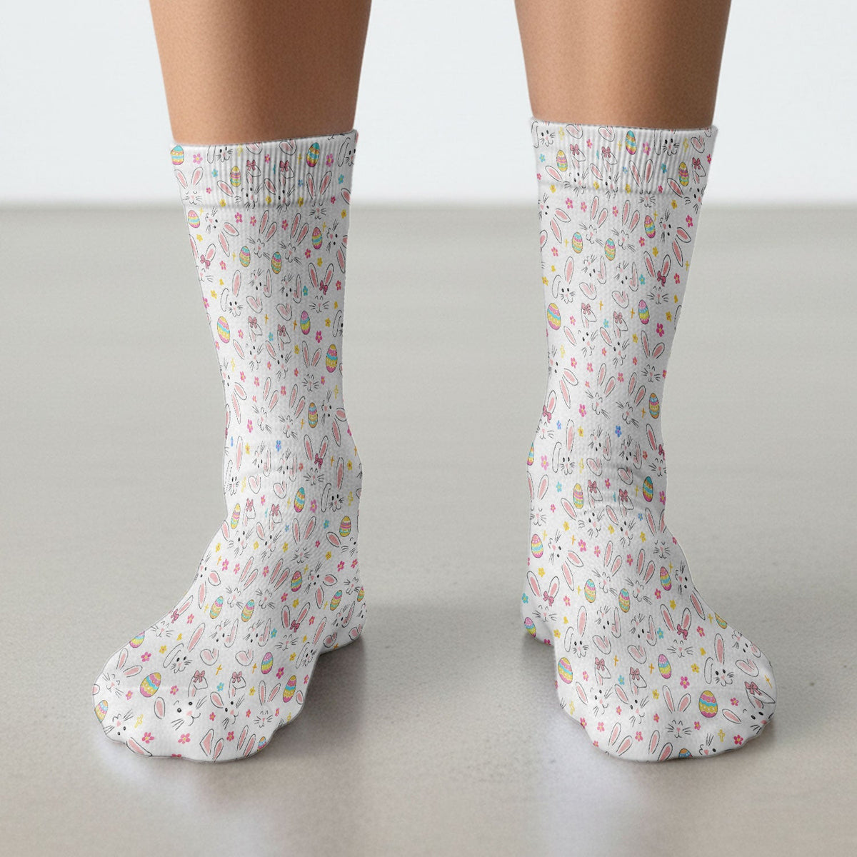 Easter Bunny Faces And Pastel Egg Print Socks, Breathable Fabrics Medical Uniform