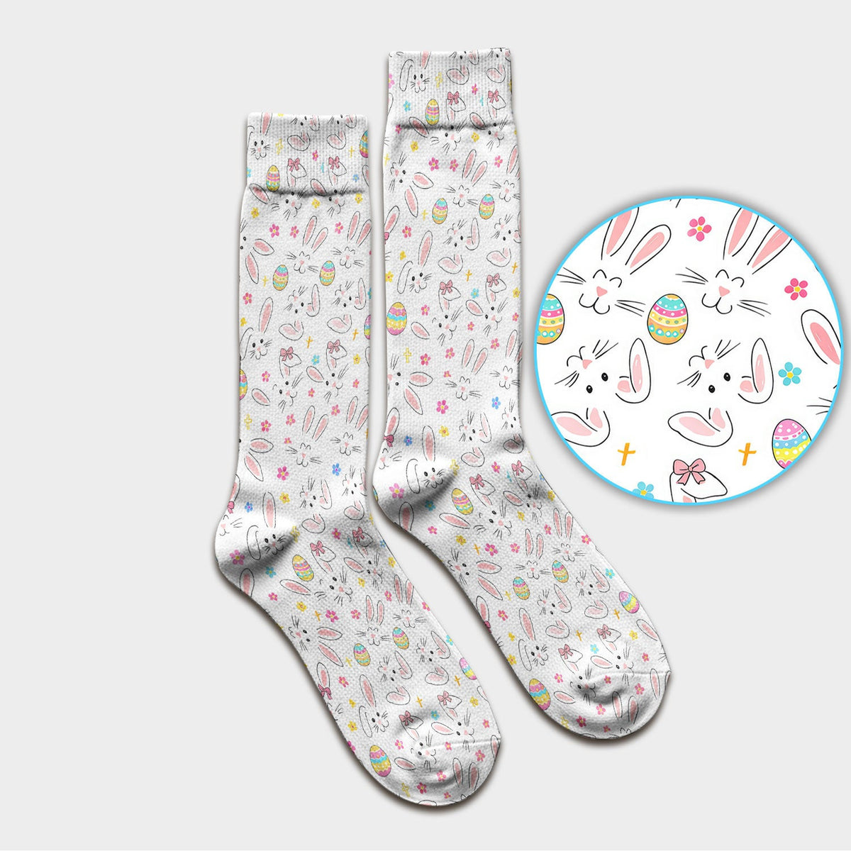 Easter Bunny Faces And Pastel Egg Print Socks, Breathable Fabrics Medical Uniform