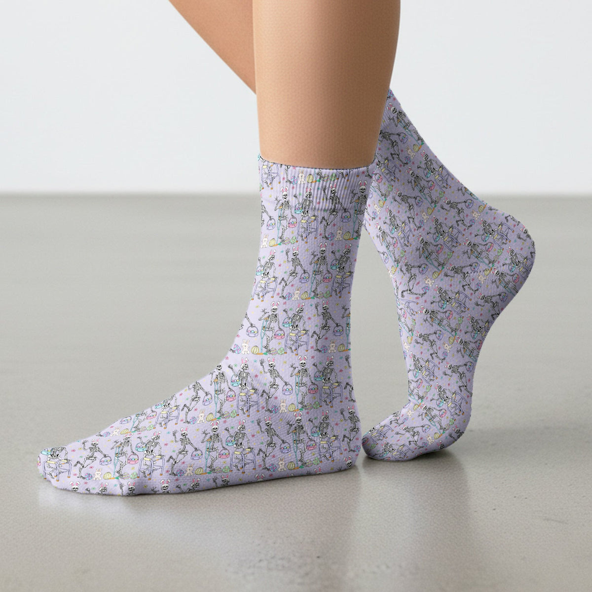 Fun Skeleton Bunny Easter Print Socks, Breathable Fabrics Medical Uniform