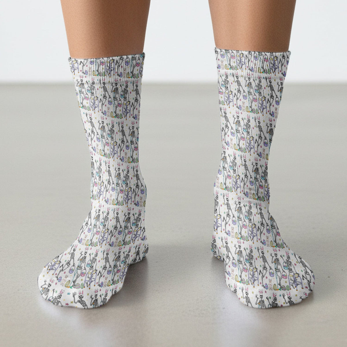 Fun Skeleton Bunny Easter Print Socks, Breathable Fabrics Medical Uniform