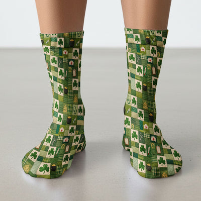 St Patrick Medical Patchwork Shamrock Socks, Adult Socks for Men and Women