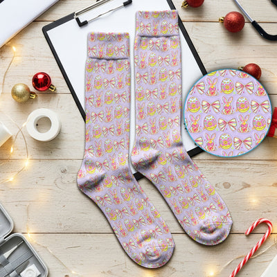 Easter Bunny Pastel Egg Bow Pattern Socks, Breathable Fabrics Medical Uniform
