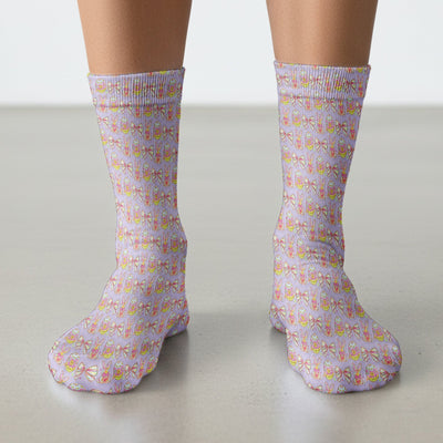 Easter Bunny Pastel Egg Bow Pattern Socks, Breathable Fabrics Medical Uniform