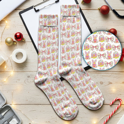 Easter Bunny Pastel Egg Bow Pattern Socks, Breathable Fabrics Medical Uniform