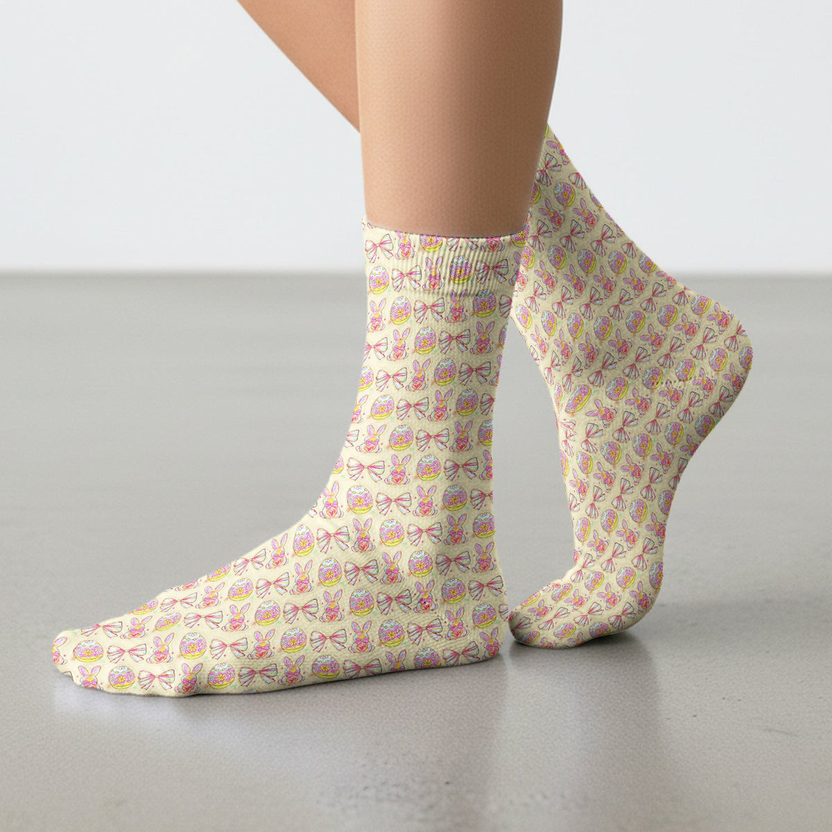 Easter Bunny Pastel Egg Bow Pattern Socks, Breathable Fabrics Medical Uniform