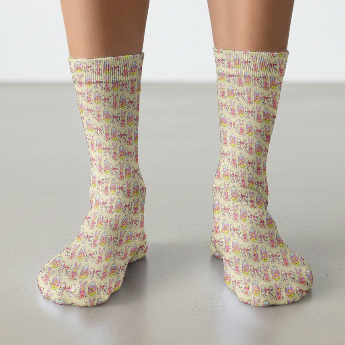 Easter Bunny Pastel Egg Bow Pattern Socks, Breathable Fabrics Medical Uniform