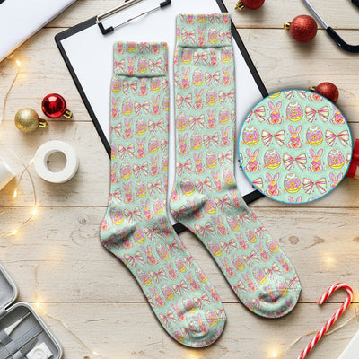 Easter Bunny Pastel Egg Bow Pattern Socks, Breathable Fabrics Medical Uniform