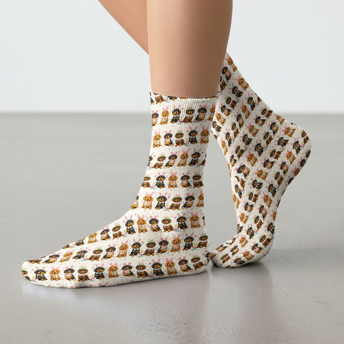 Cute Easter Dachshund Dog Bunny Print Socks, Breathable Fabrics Medical Uniform