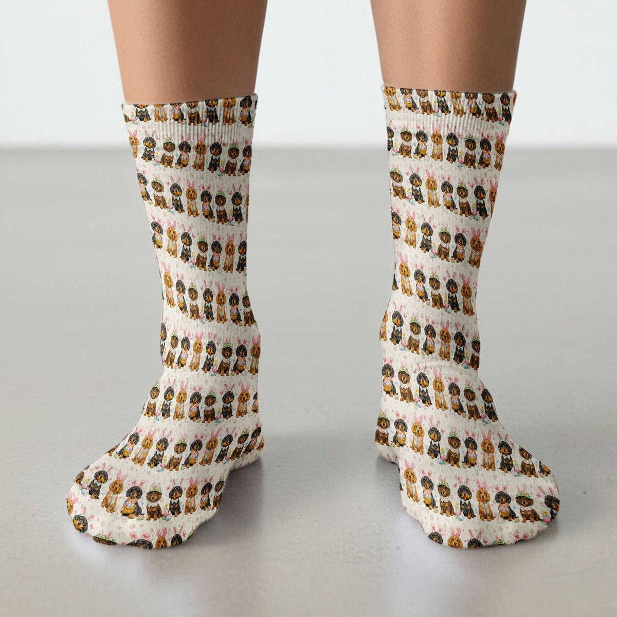 Cute Easter Dachshund Dog Bunny Print Socks, Breathable Fabrics Medical Uniform