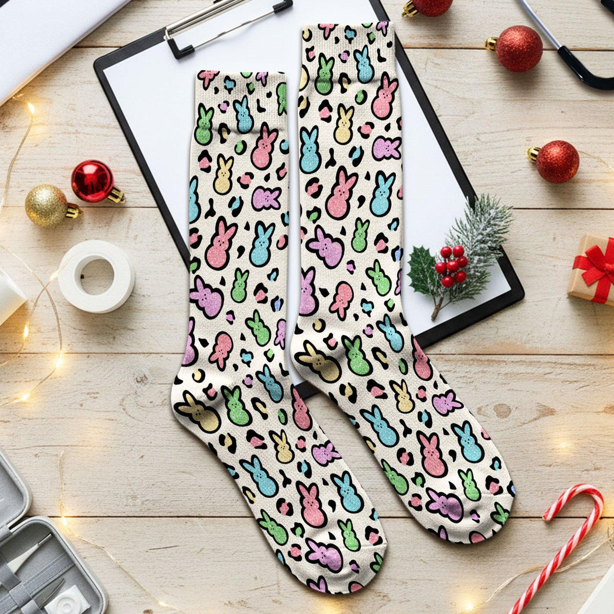 Cute Easter Bunny Pastel Pattern Socks, Socks for Nurse Doctor