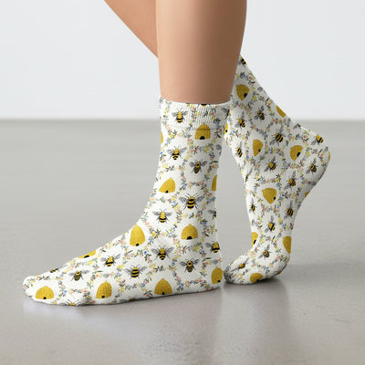 Honey Bee Beehive Floral Pattern Socks, Socks for Nurse Doctor