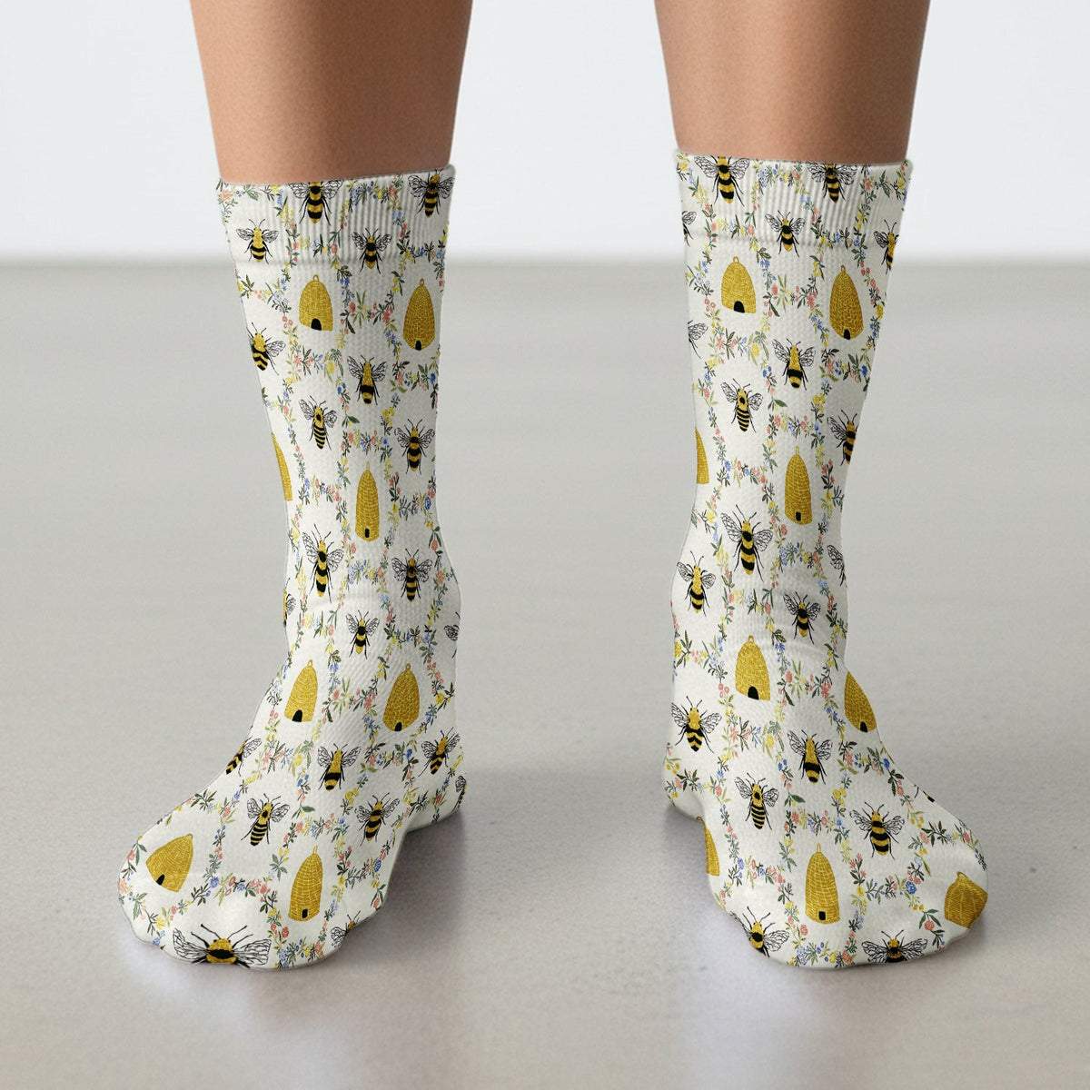 Honey Bee Beehive Floral Pattern Socks, Socks for Nurse Doctor