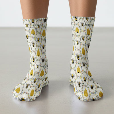 Honey Bee Beehive Floral Pattern Socks, Socks for Nurse Doctor
