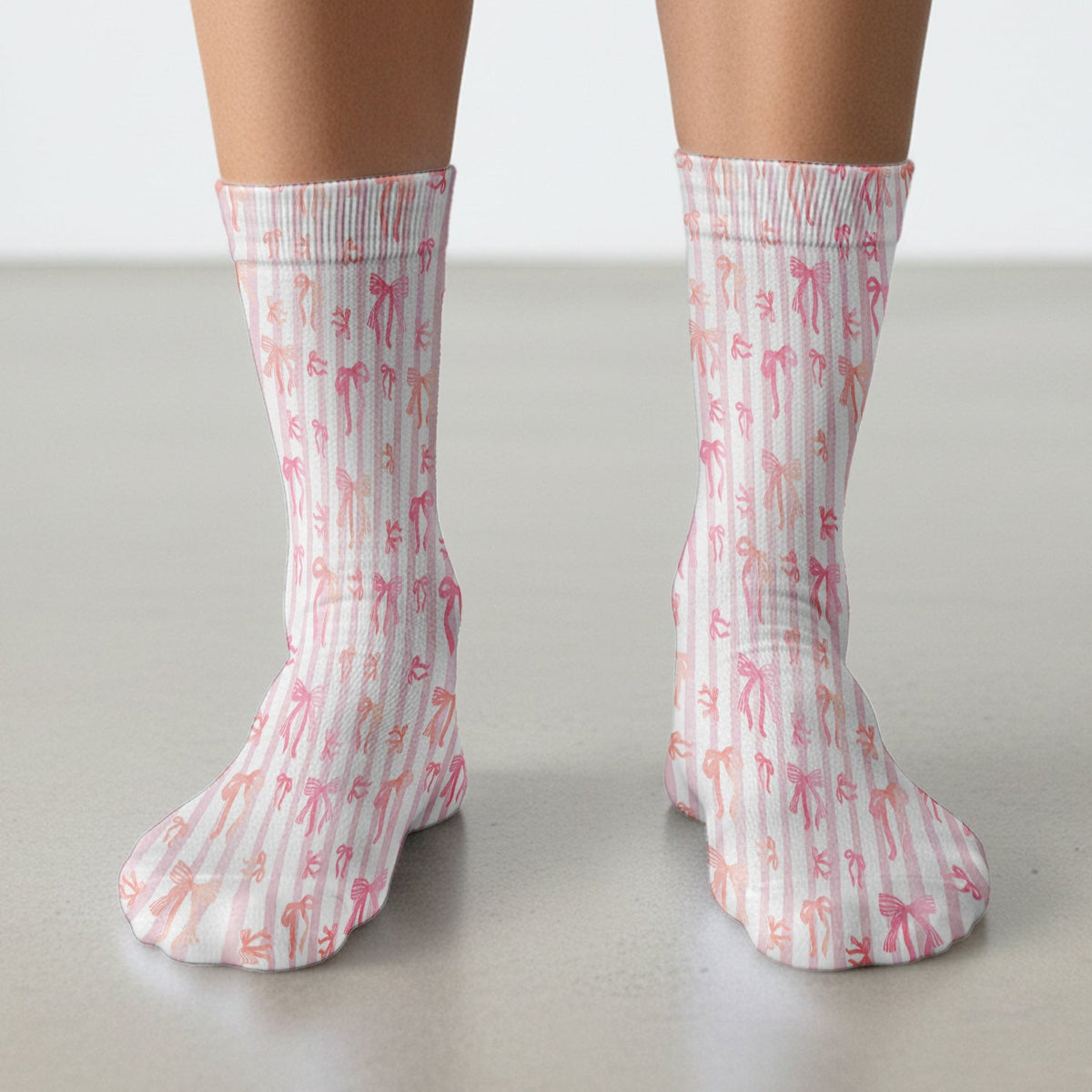 Pink Bow Stripe Pattern Print Socks, Adult Socks for Men and Women