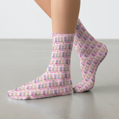 Pink Happy Easter Bunny Pattern Socks, Breathable Fabrics Medical Uniform