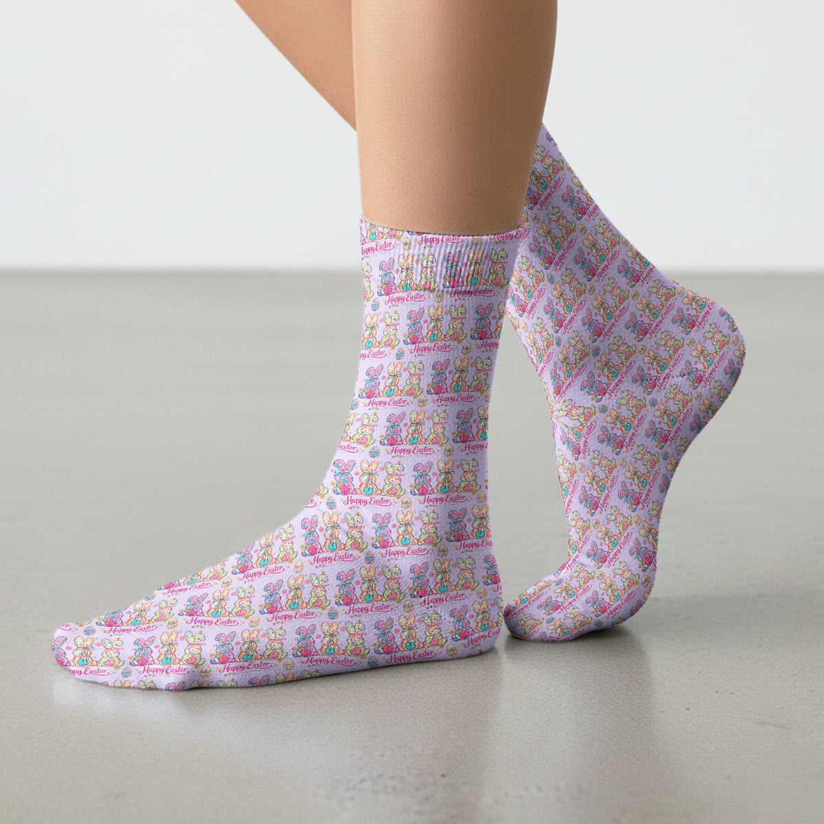 Pink Happy Easter Bunny Pattern Socks, Breathable Fabrics Medical Uniform