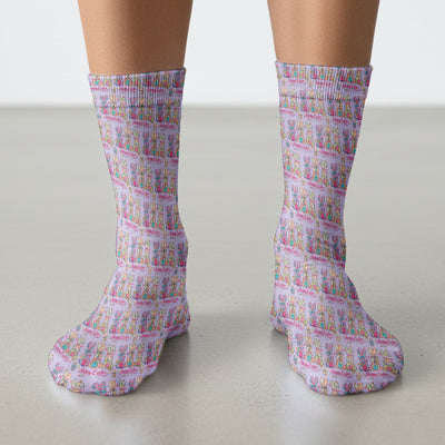 Pink Happy Easter Bunny Pattern Socks, Breathable Fabrics Medical Uniform